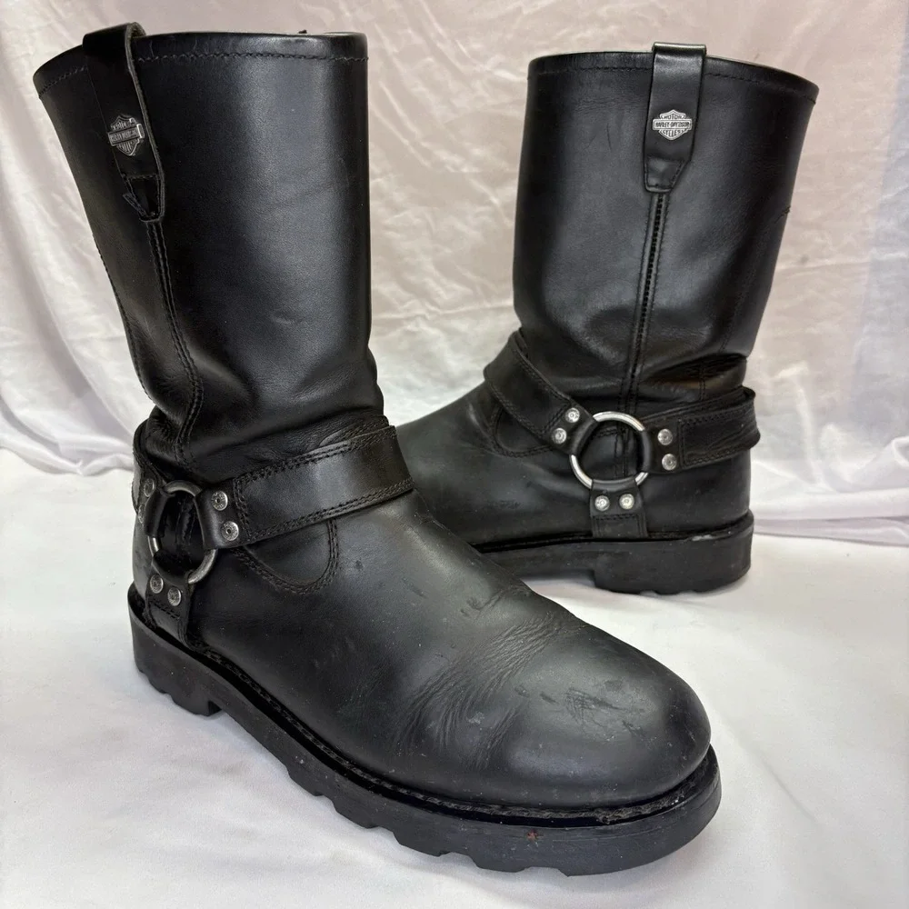 Harley Davidson Ransom Harness Boots Men US 11.5 Black Leather Motorcycle D91294